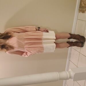 HOLDING HORSES Blush Pink and White Tiered Babydoll Dress